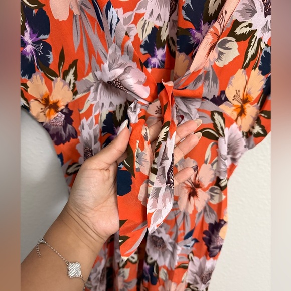 Johnny Was Jade Deepika Tie Front Midi Floral Silky Orange Dress - Picture 7 of 12